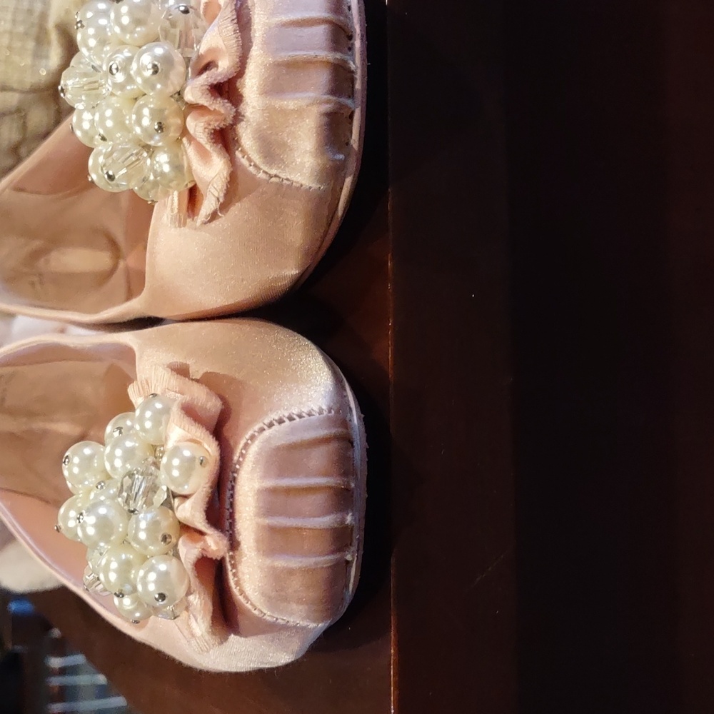 Kate Spade Pink Satin Embellished Women's Ballet Flats With Pearls, 9m - Picture 9 of 10